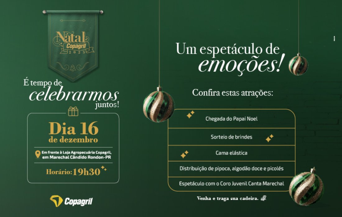 Natal Copagril 2025 ter&aacute; m&uacute;sica, divers&atilde;o e sorteio de brindes