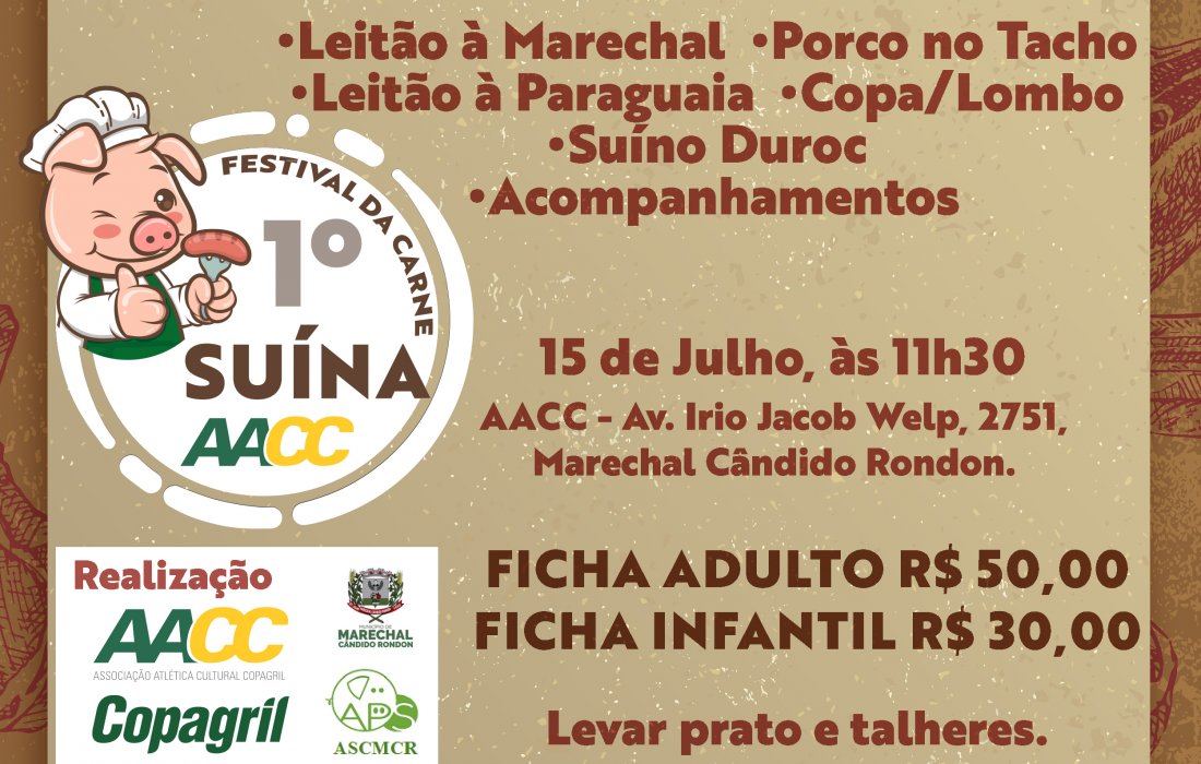 1&ordm; Festival da Carne Su&iacute;na AACC acontecer&aacute; no dia 15 de julho