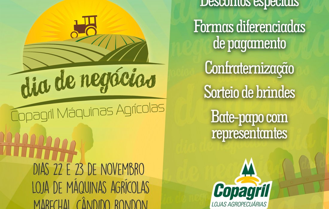 Loja de Maquin&aacute;rios Agr&iacute;colas da Copagril ter&aacute; dois dias de promo&ccedil;&otilde;es especiais