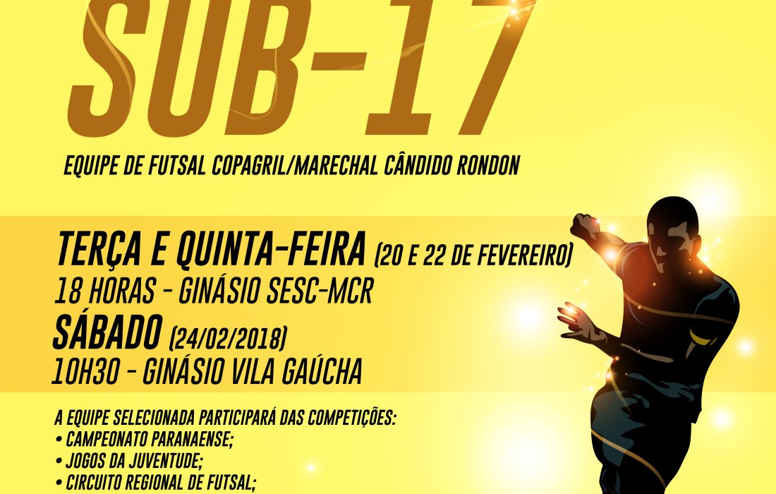 Copagril futsal far&aacute; seletiva para a categoria Sub-17