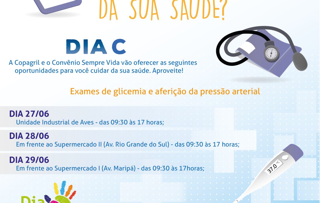 Copagril e Sempre Vida oferecem testes gratuitos de sa&uacute;de na campanha do Dia C