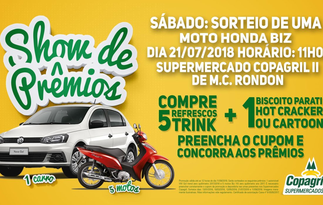 Campanha dos Supermercados Copagril sortear&aacute; uma moto no s&aacute;bado