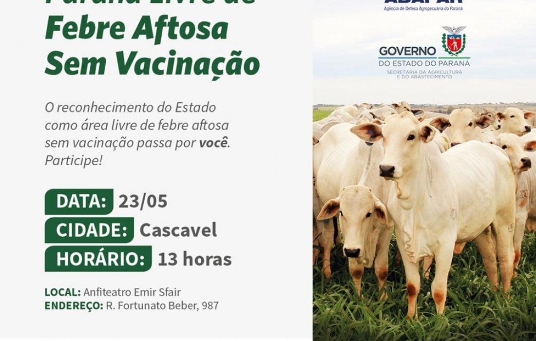 Copagril levar&aacute; produtores para o F&oacute;rum do Paran&aacute; Livre de Febre Aftosa sem Vacina&ccedil;&atilde;o