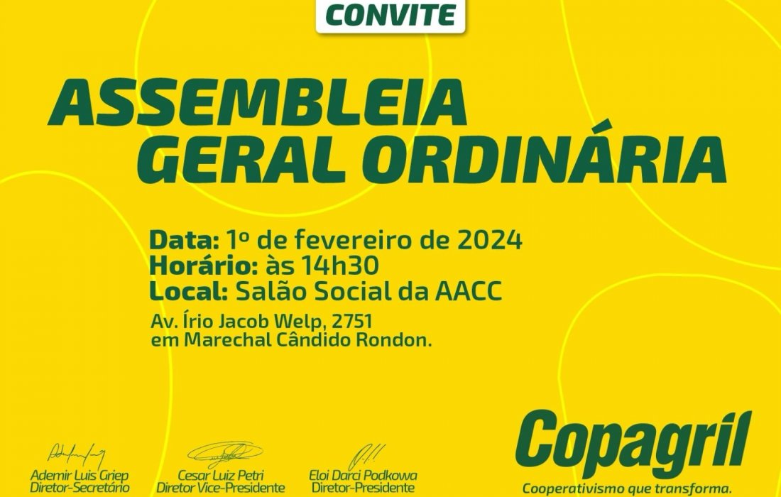 Copagril realiza Assembleia Geral Ordin&aacute;ria nesta quinta-feira