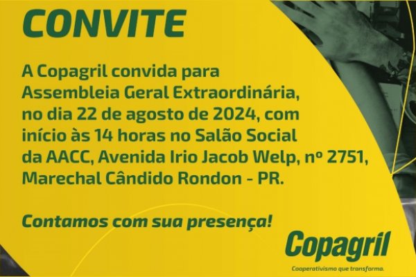 Copagril convoca associados para Assembleia Geral Extraordin&aacute;ria (AGE)