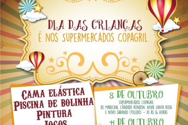 Supermercados Copagril ter&atilde;o atividades recreativas alusivas ao Dia das Crian&ccedil;as