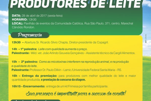 Semin&aacute;rio de Produtores de Leite Copagril ser&aacute; realizado amanh&atilde;