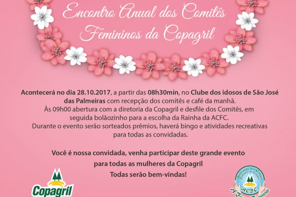Encontro Anual dos Comit&ecirc;s Femininos da Copagril acontecer&aacute; no s&aacute;bado