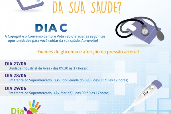 Copagril e Sempre Vida oferecem testes gratuitos de sa&uacute;de na campanha do Dia C
