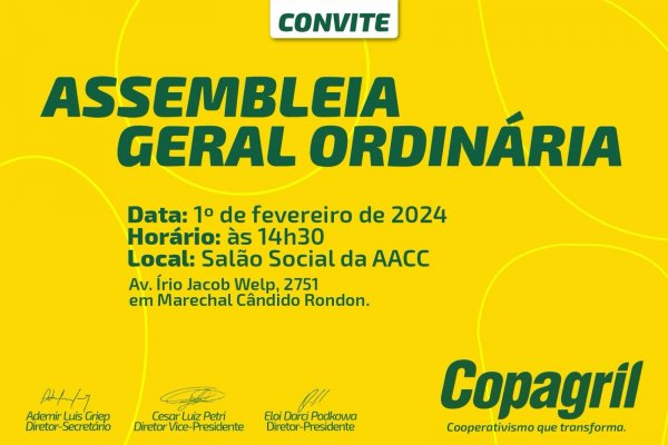 Copagril realiza Assembleia Geral Ordin&aacute;ria nesta quinta-feira