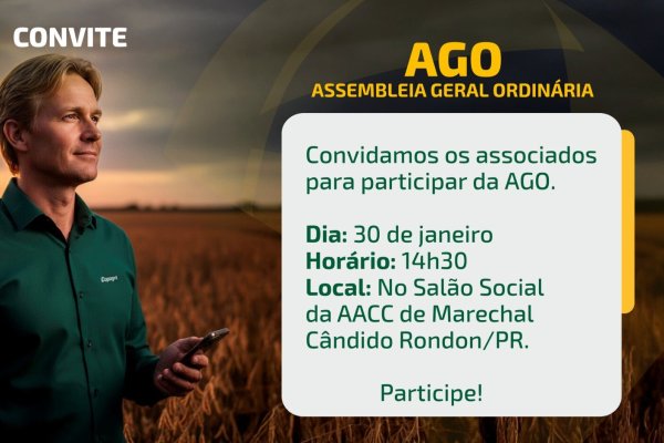 Copagril convida cooperados para Assembleia Geral Ordin&aacute;ria nesta sexta-feira