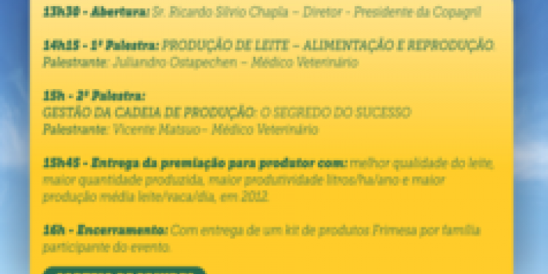 Semin&aacute;rio Anual de Produtores de Leite ser&aacute; realizado no dia 26 de abril                            